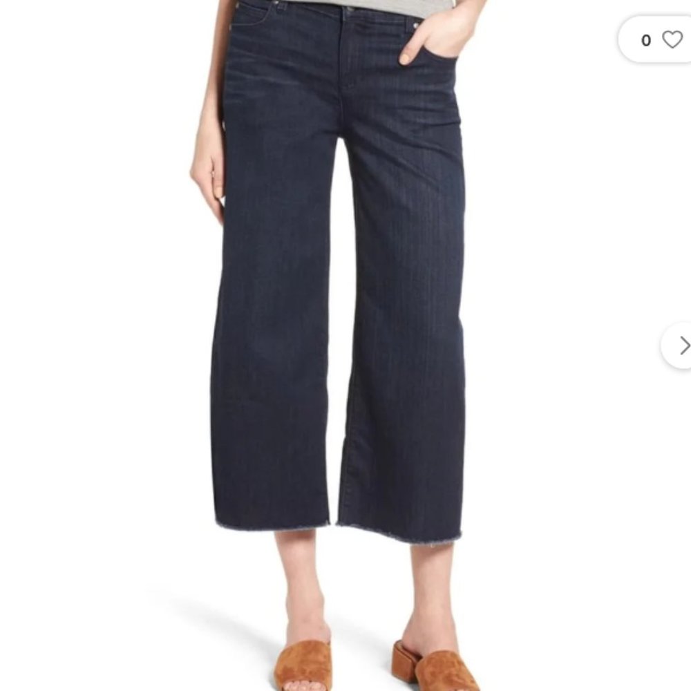 Eileen Fisher Wide Leg Frayed and Cropped Ankle Jeans